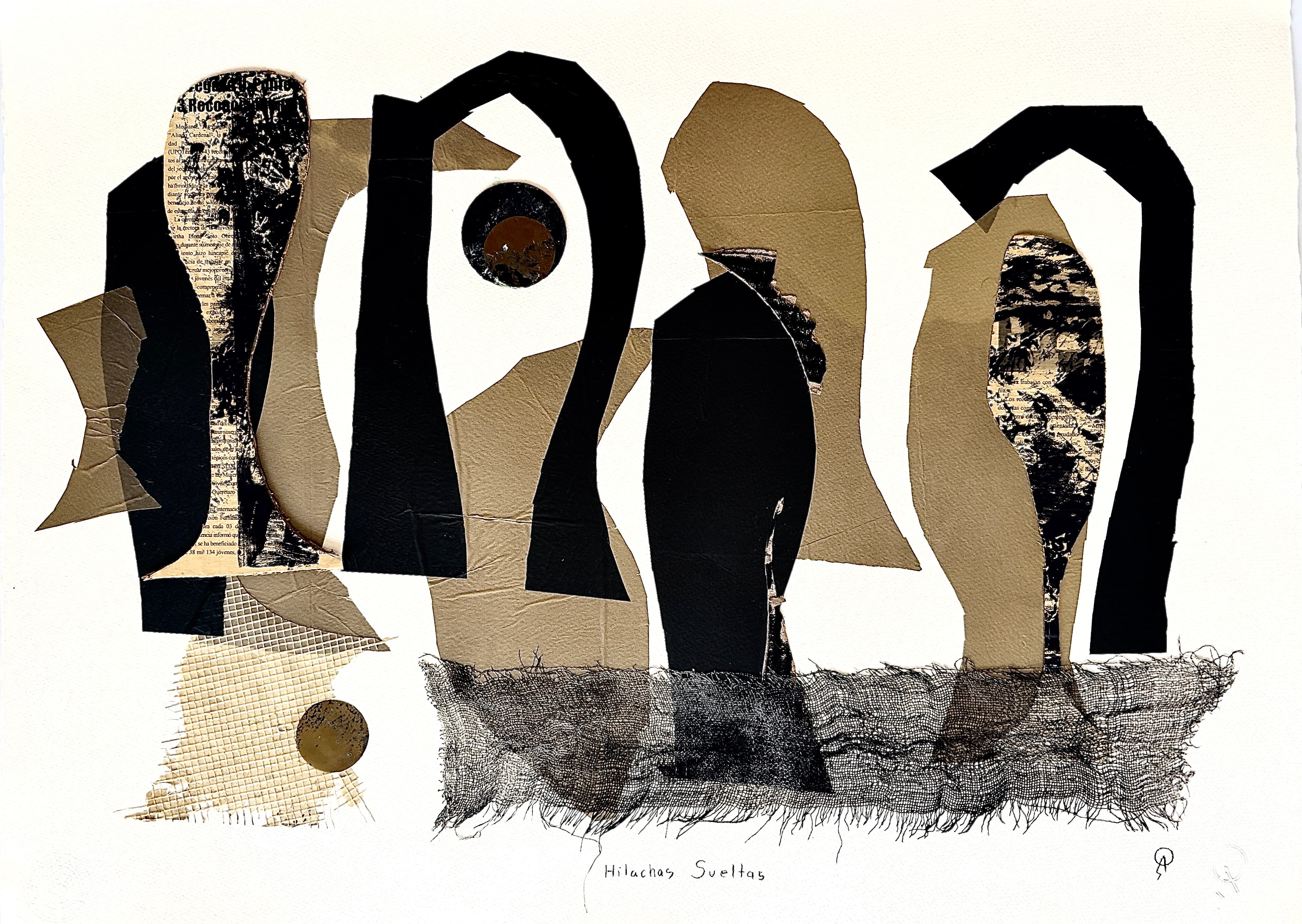 Hilachas sueltas by Patricia Arriola, Collage / papel de algodón Guarro Super Alfa, 2023