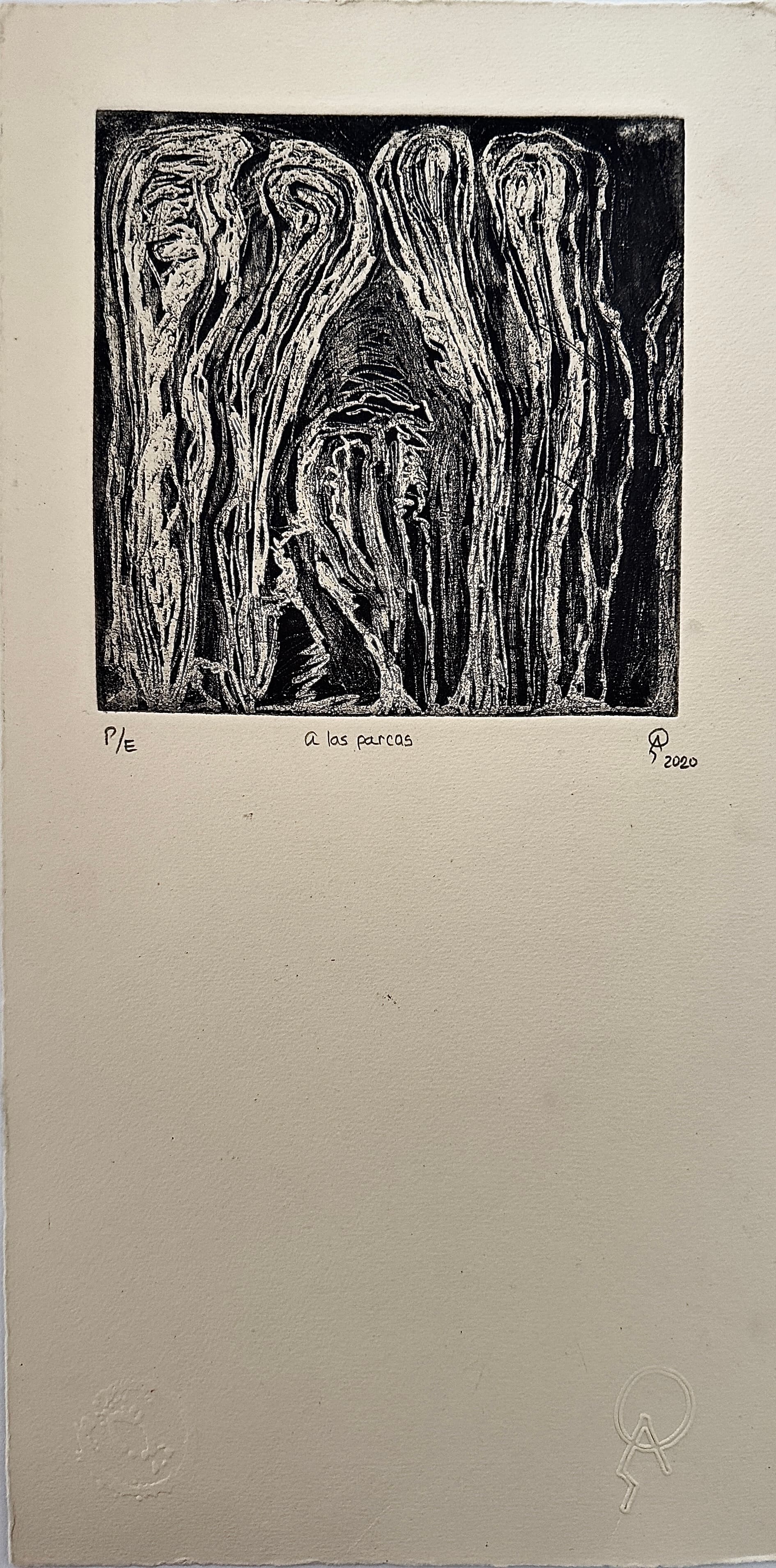 A las parcas by Patricia Arriola, Aguatinta, aguafuerte / papel de algodón Guarro Super Alfa, 2020