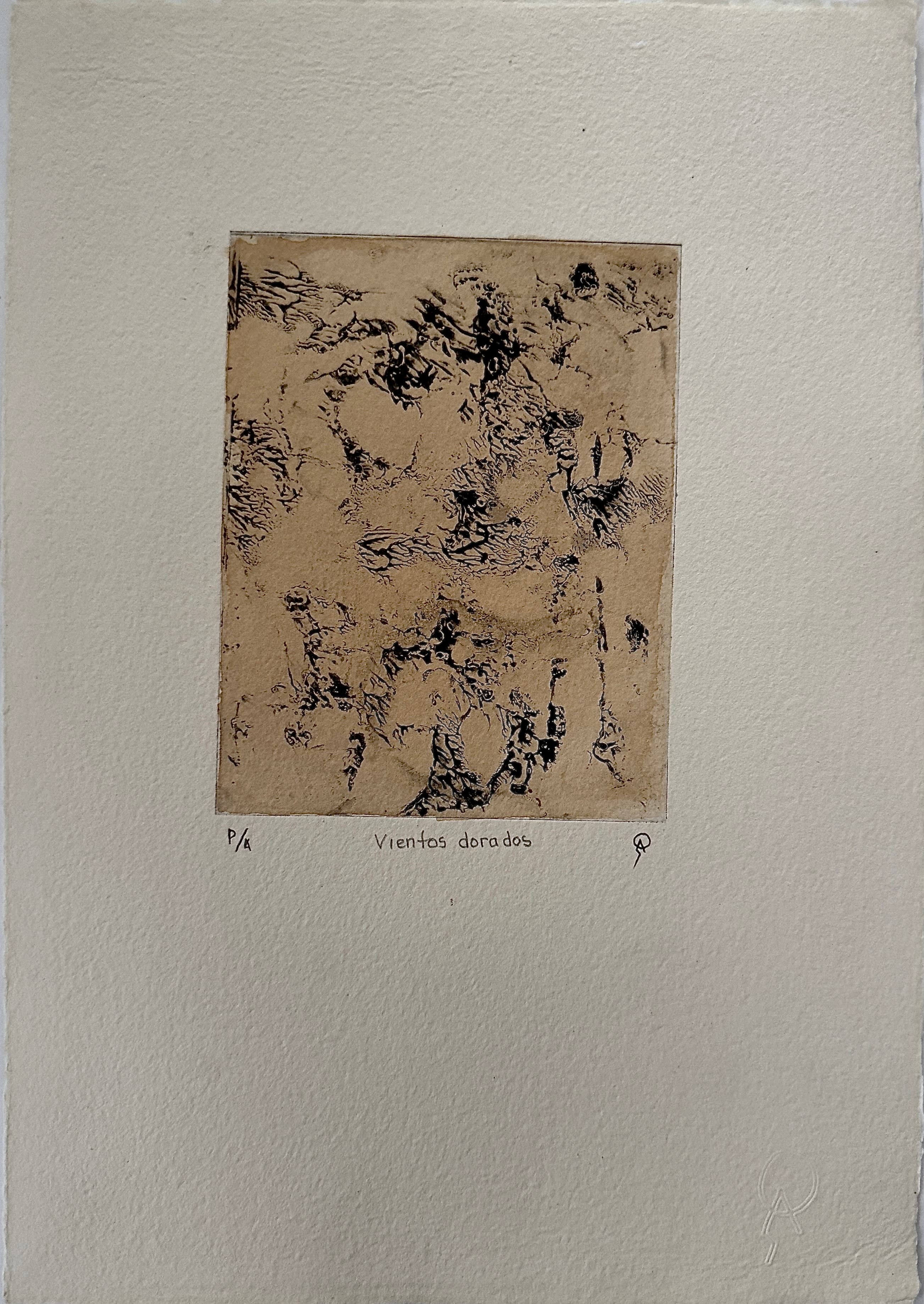 Vientos dorados by Patricia Arriola, Chiné collé, aguatinta / papel de algodón Guarro Super Alfa. P/A, 2021
