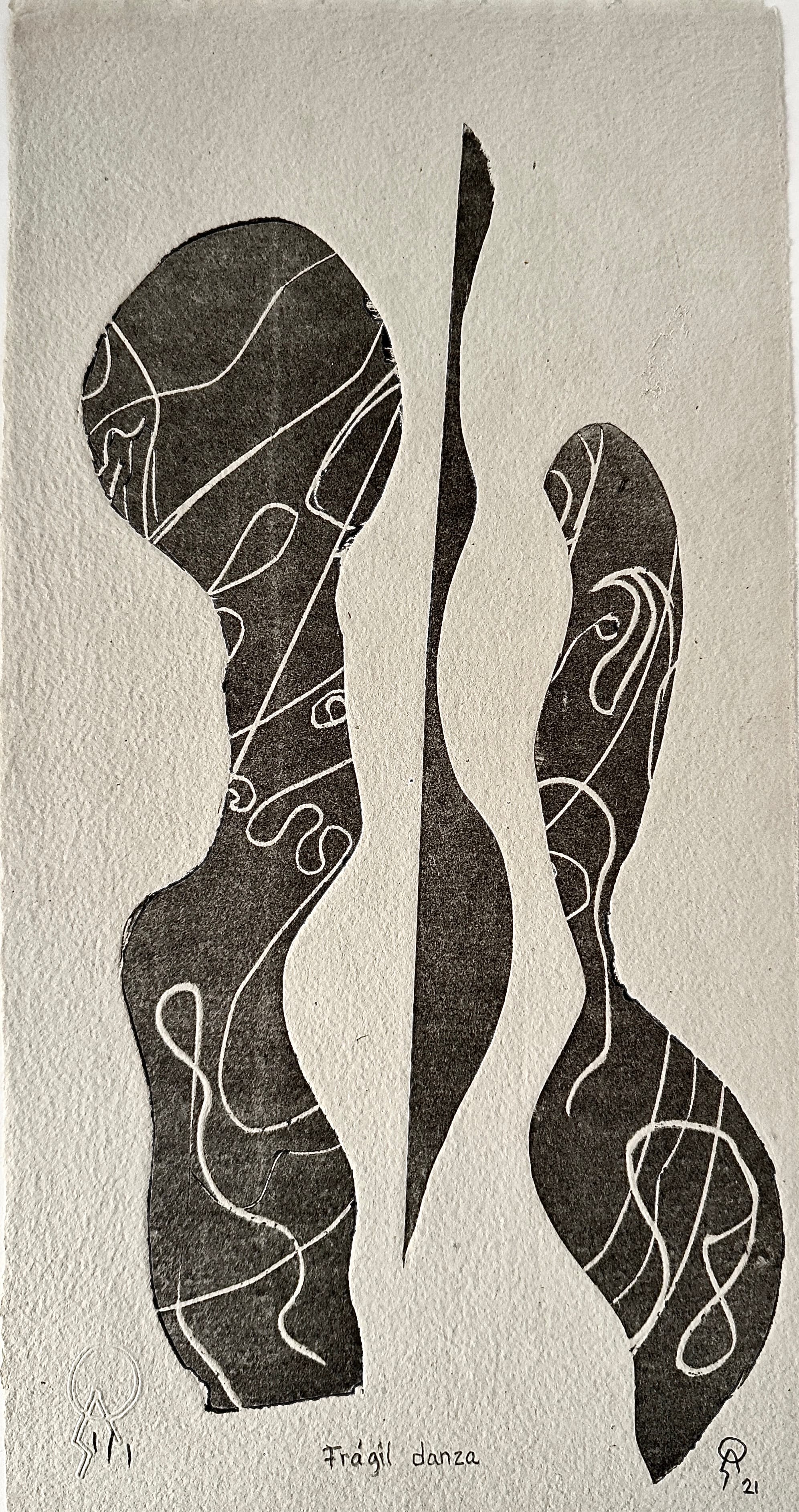 Frágil danza by Patricia Arriola, Monotipo, linograbado / papel de algodón Ceiba Gráfica, 2021