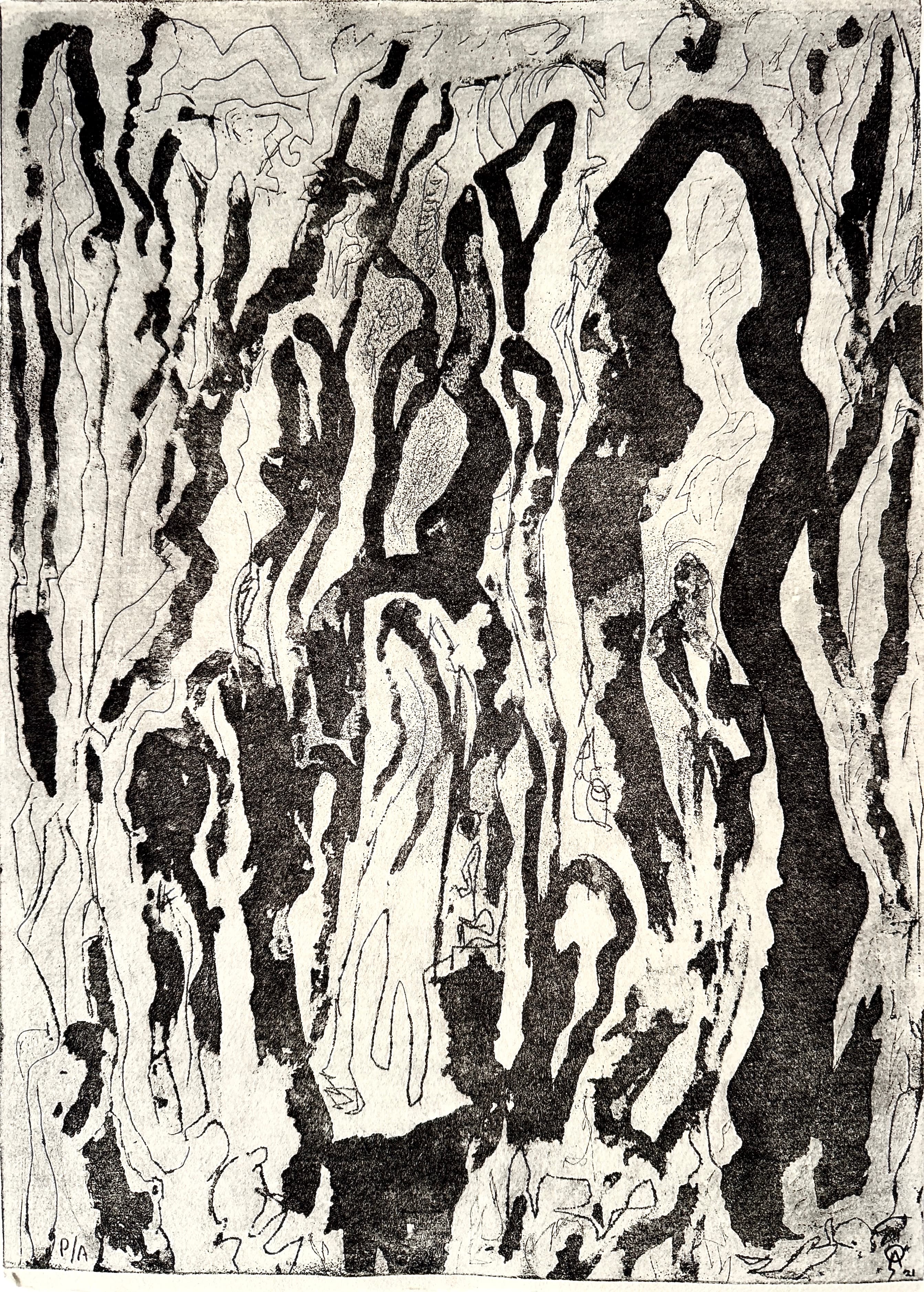 Sombras, reflejos, figuras by Patricia Arriola, Aguafuerte, aguatinta punta seca / papel de algodón Ceiba Gráfica. P/A, 2021