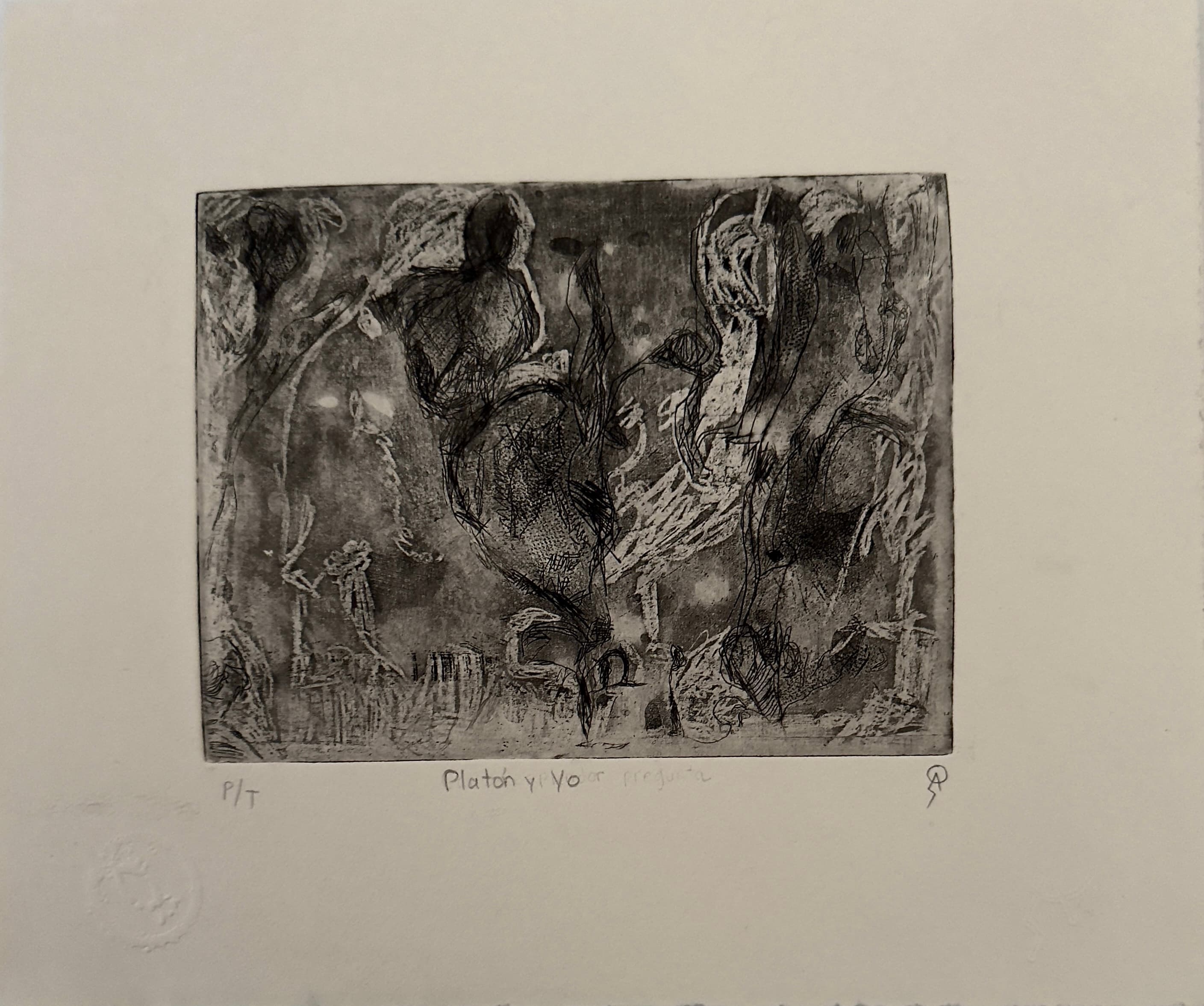 Platón y yo by Patricia Arriola, Aguatinta, punta seca / papel de algodón Guarro super Alfa. P/A, 2017