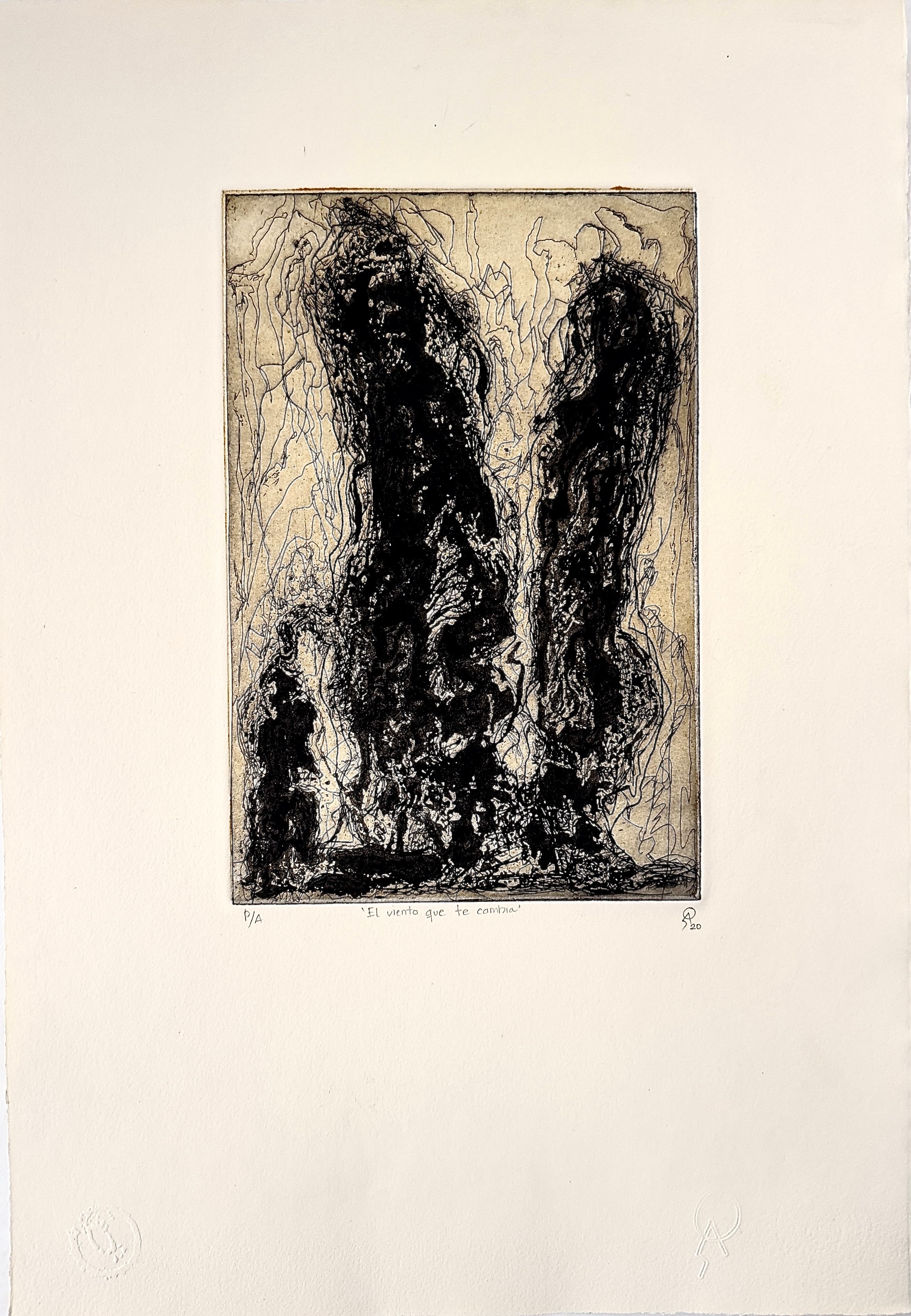El viento que te cambia by Patricia Arriola, Aguatinta, punta seca doble placa / papel de algodón Guarro Super Alfa. P/A, 2020