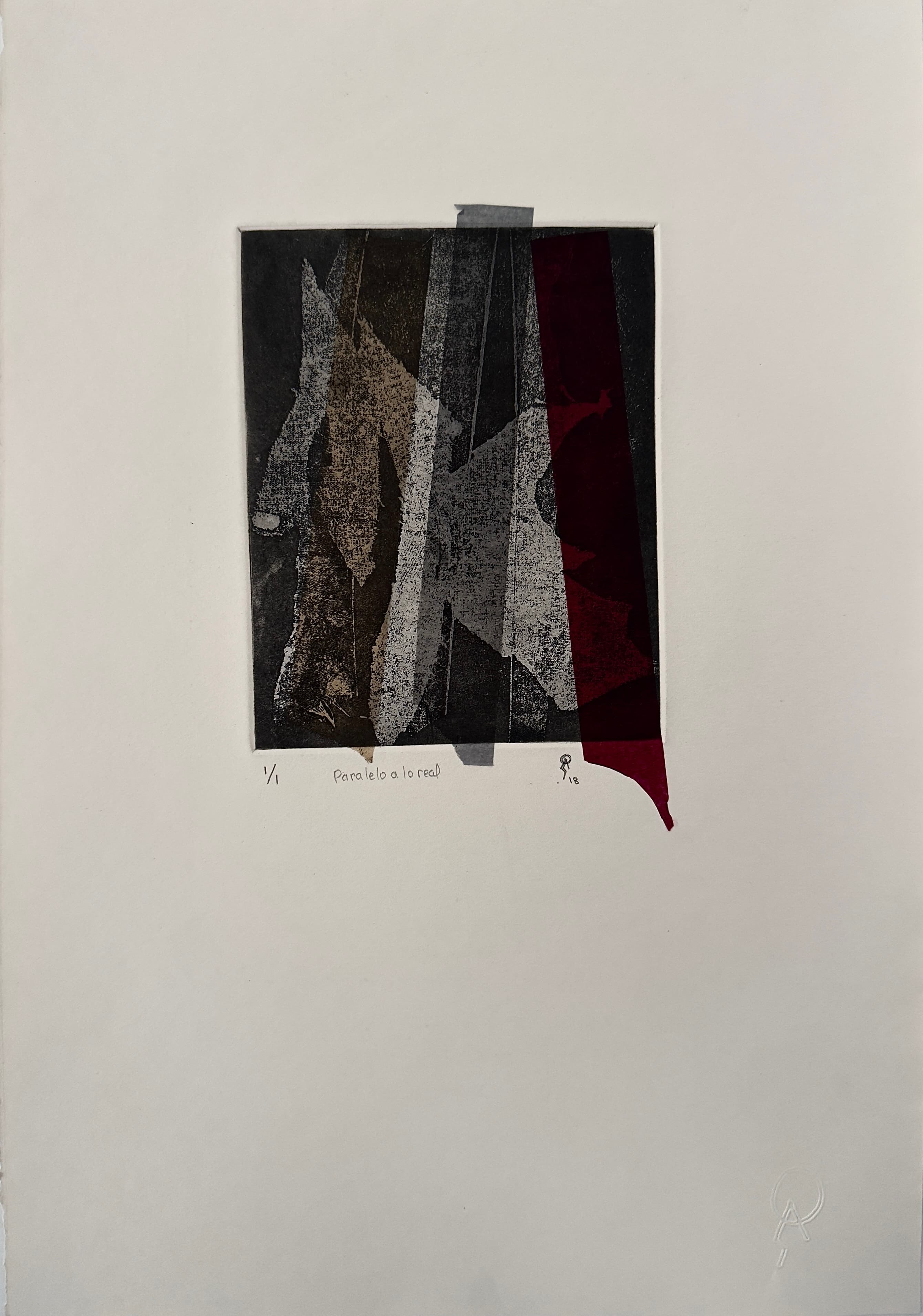 Paralelo a lo real by Patricia Arriola, Aguatinta, chinecollé / papel de algodón Fabriano rosaspina, 2018