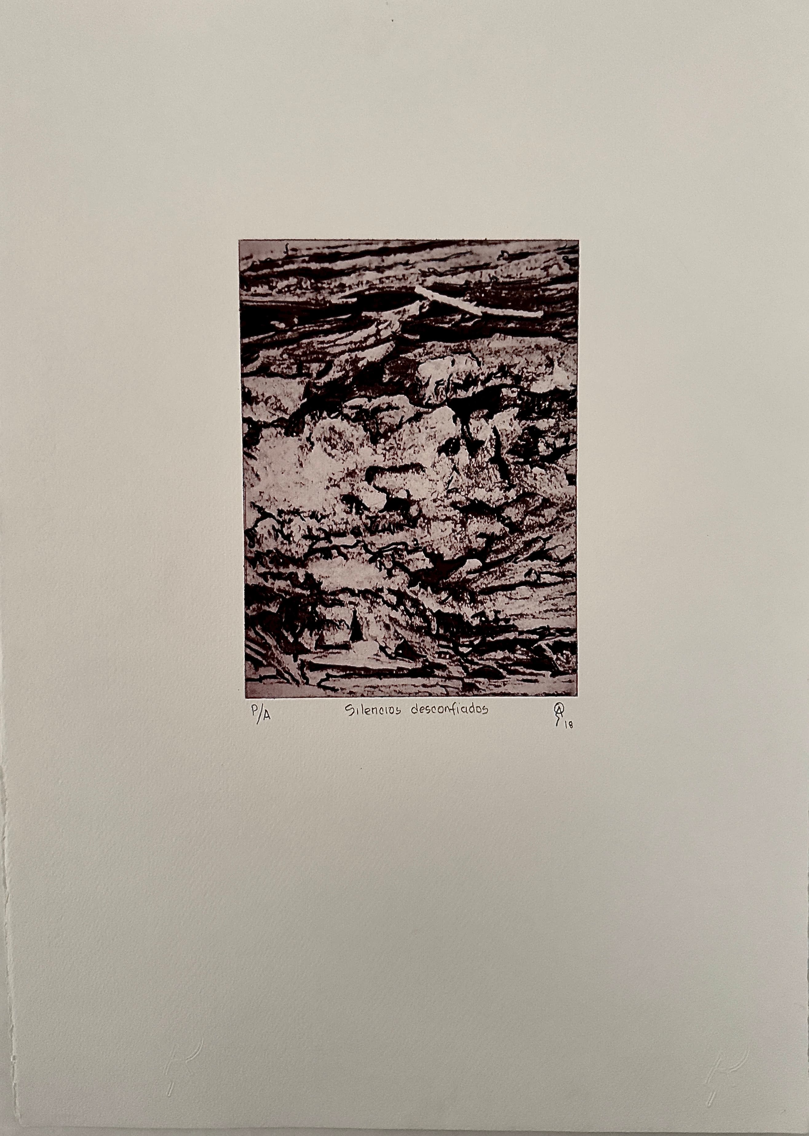 Silencios desconfiados by Patricia Arriola, Aguatinta, doble placa, dos tintas / papel de algodón Fabriano. P/A, 2018