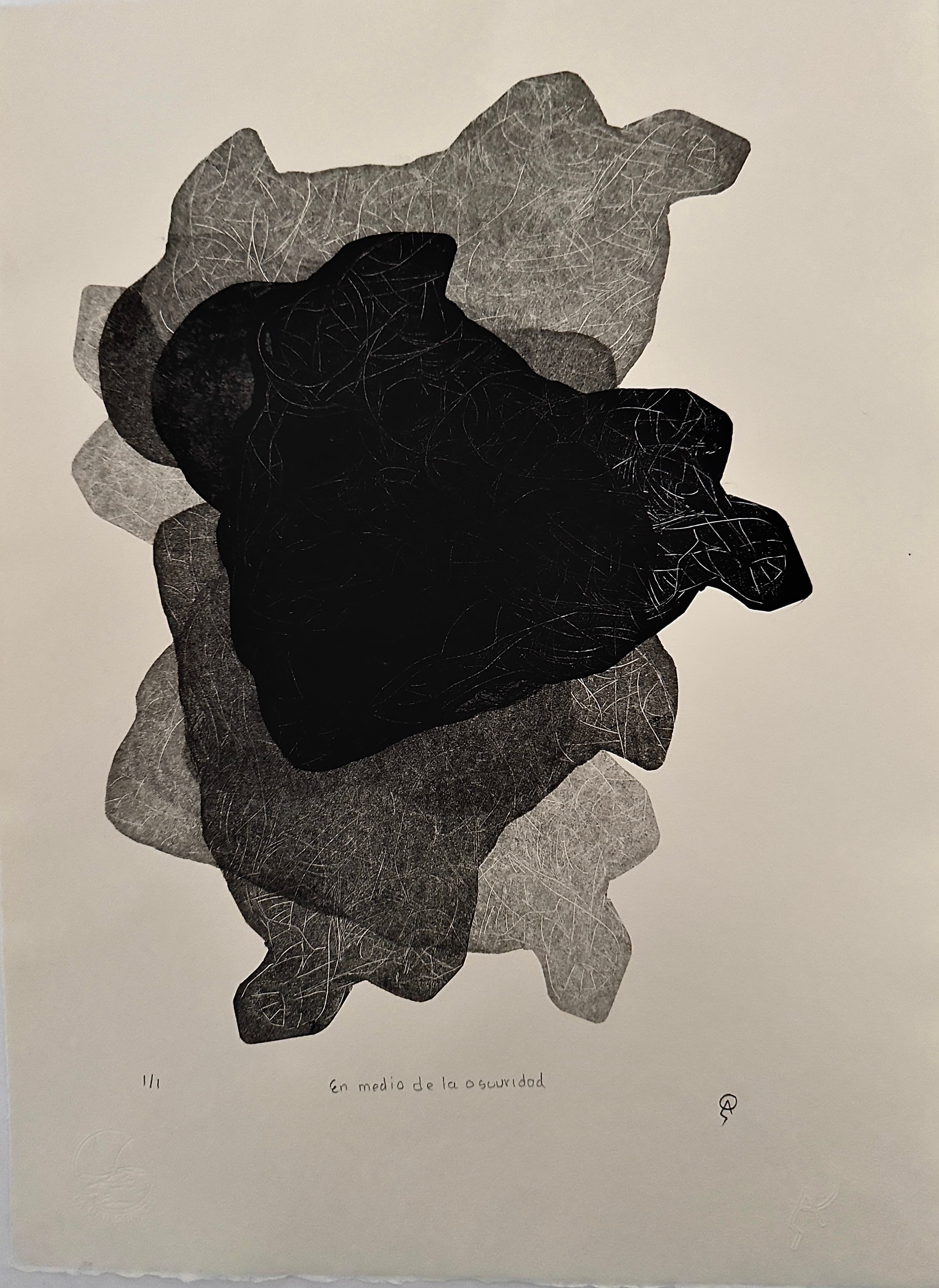 En medio de la oscuridad by Patricia Arriola, Monotipo, litografía en seco / papel de algodón Guarro Super Alfa. 1/1, 2025