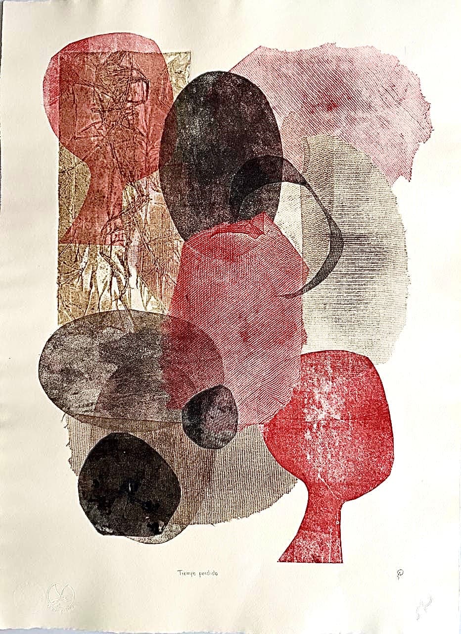 Tiempo perdido I by Patricia Arriola, Monotipo, collage / papel de algodón Guarro Super Alfa, 2025