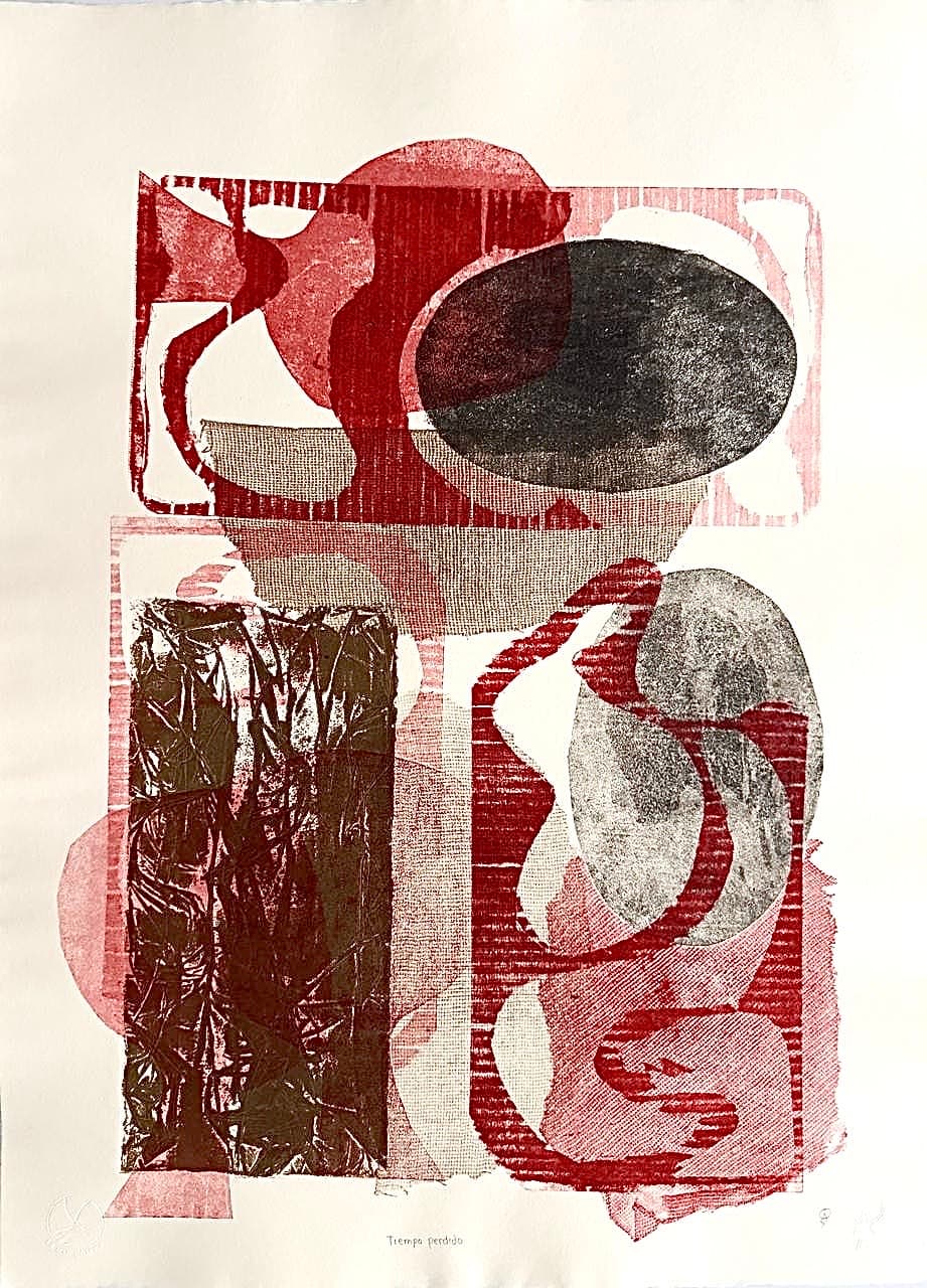 Tiempo perdido II by Patricia Arriola, Monotipo, collage / papel de algodón Guarro Super Alfa, 2025
