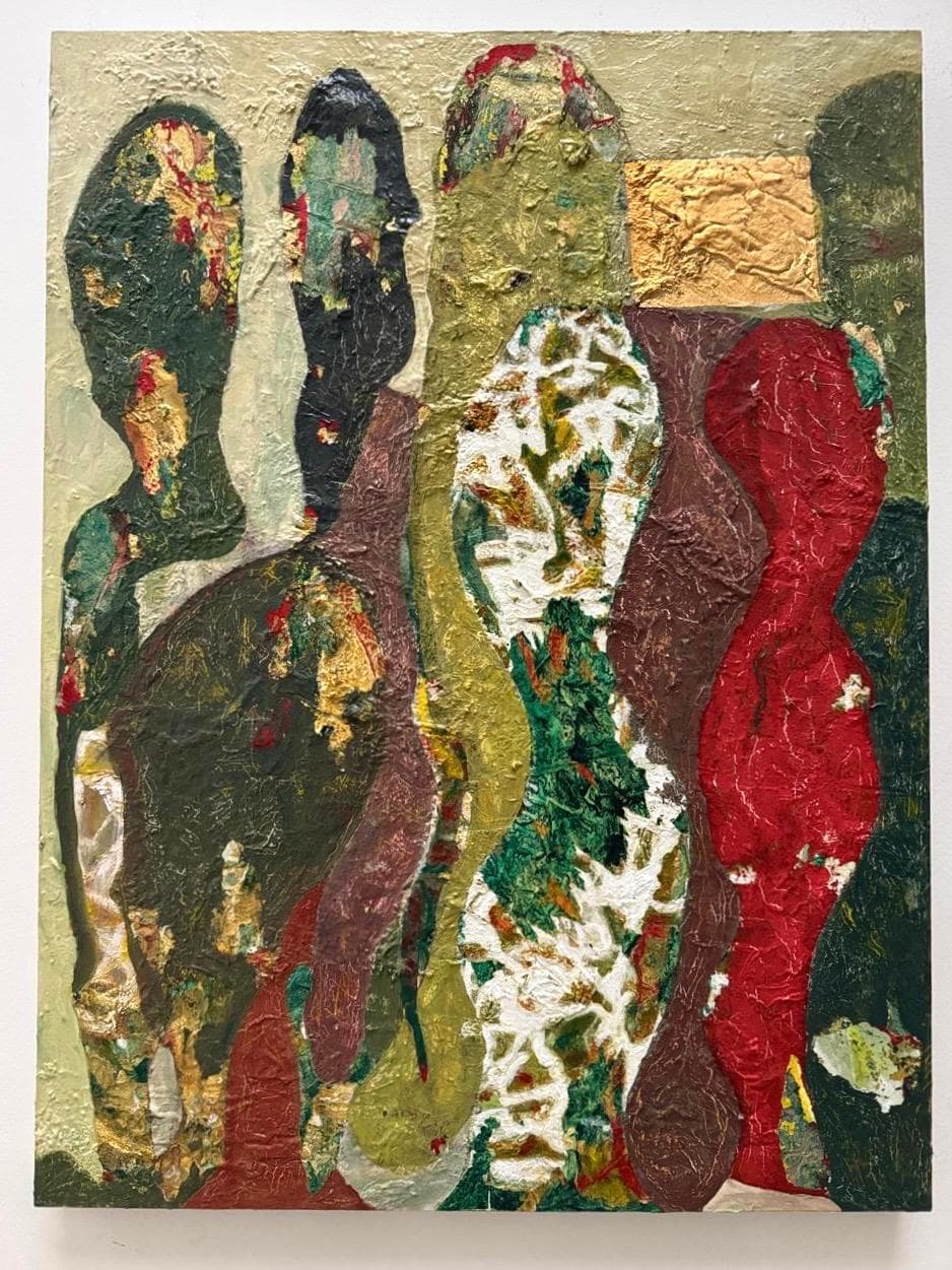 Hojarasca by Patricia Arriola, Mixta, collage, hoja de oro / madera, 2024