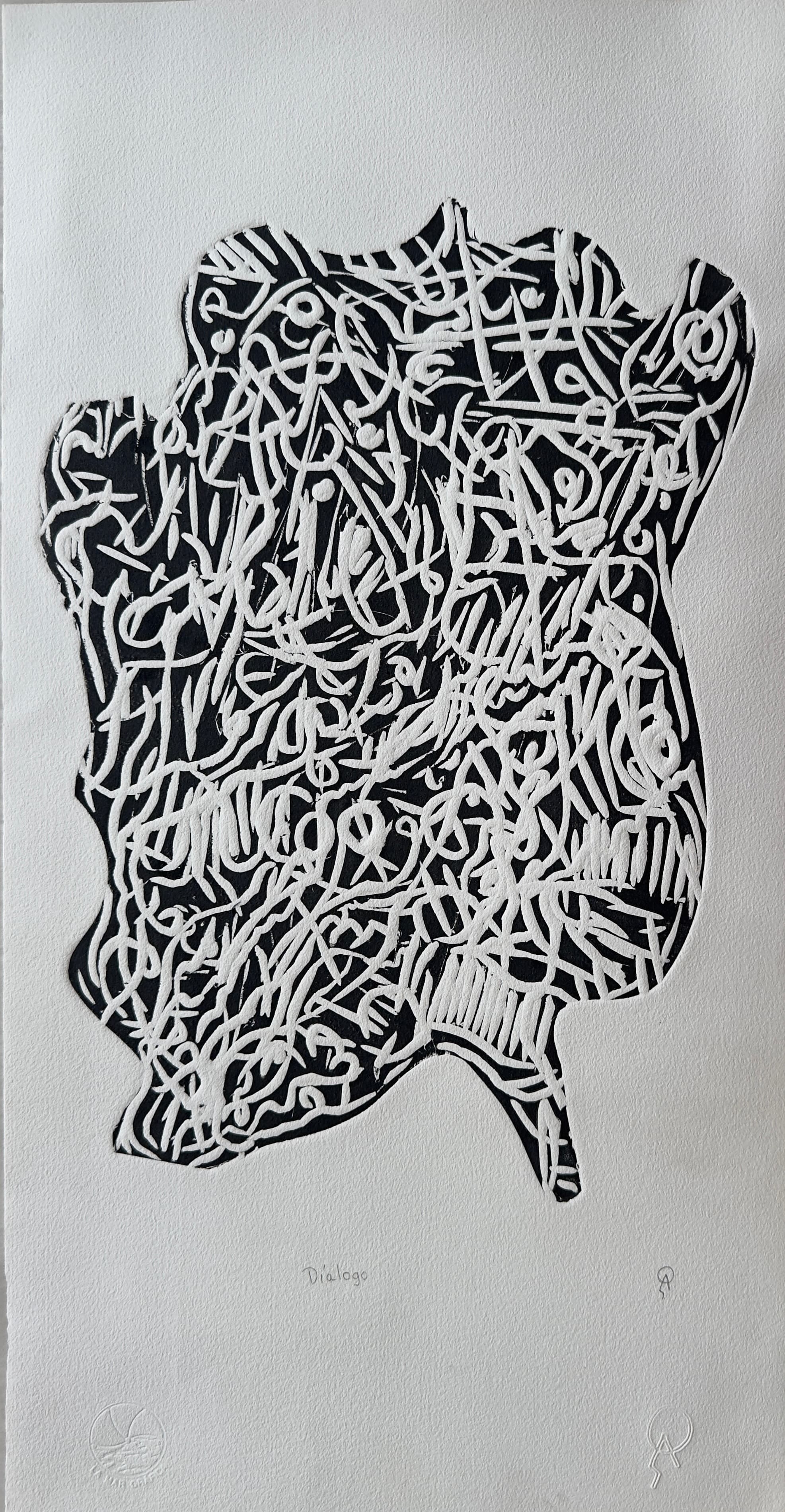 Diálogo by Patricia Arriola, Linograbado / papel de algodón Guarro Biblos, 2025