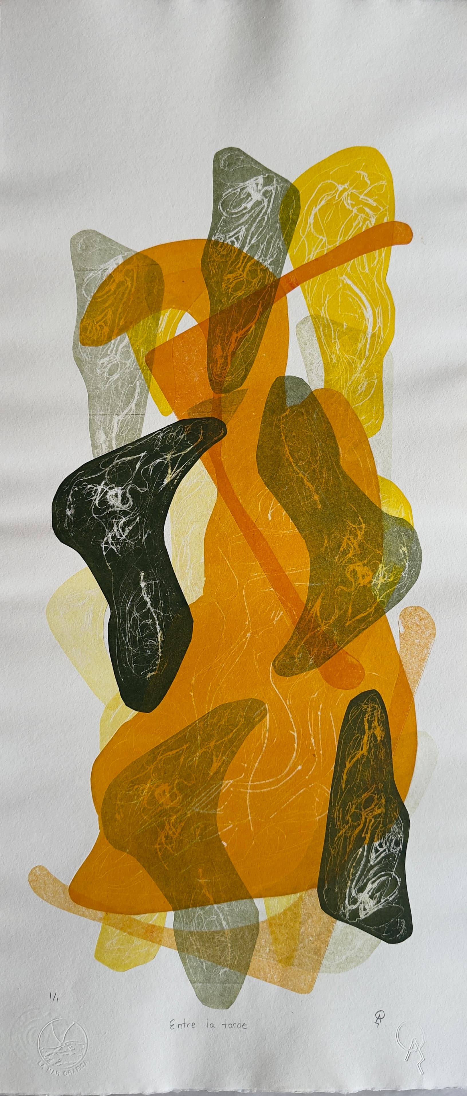 Entre la tarde by Patricia Arriola, Monotipo, litografía en seco / papel de algodón Guarro Super Alfa, 2025