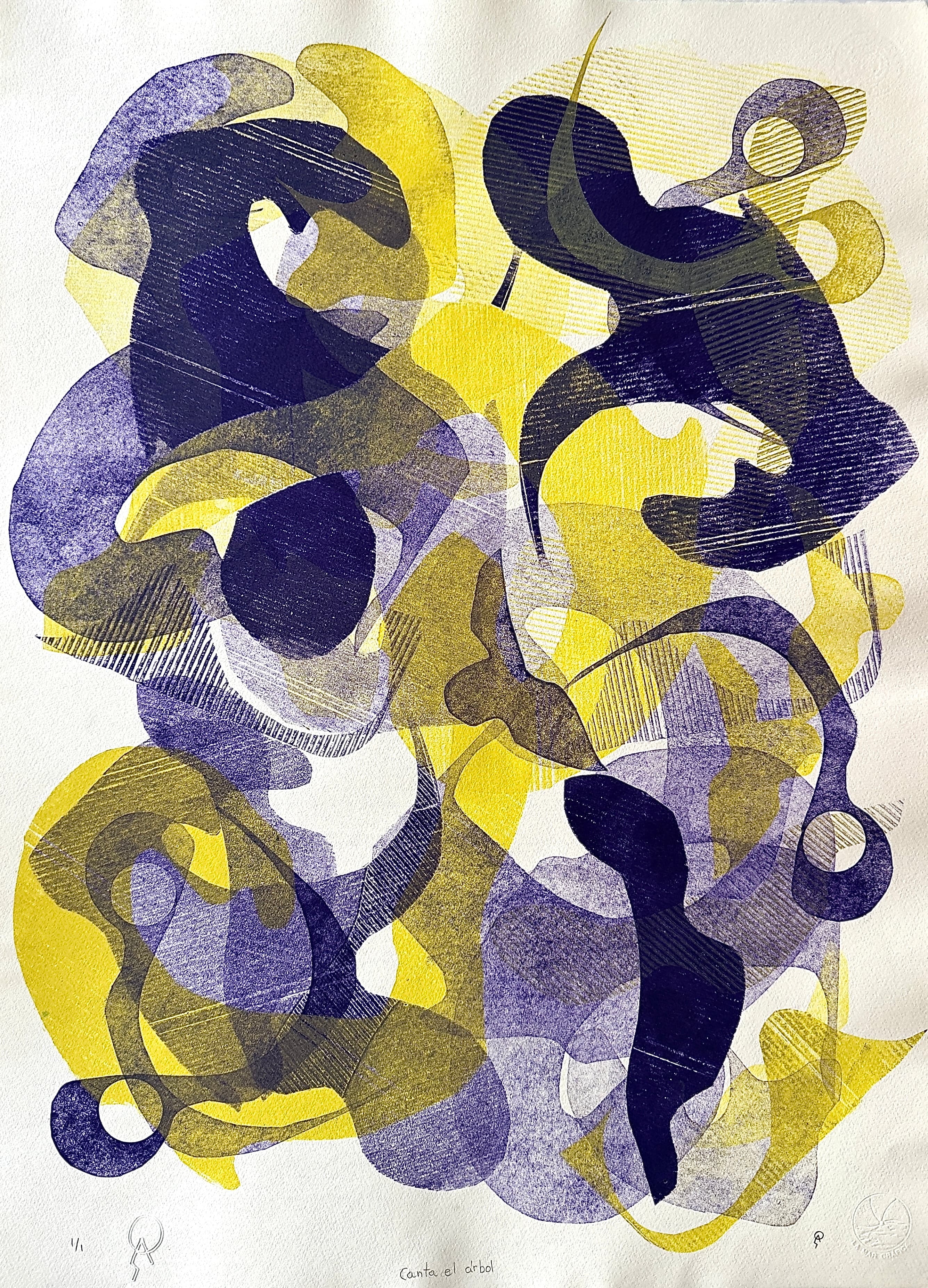 Canta el árbol by Patricia Arriola, Monotipo, aguatinta / papel de algodón Guarro Super Alfa, 2024